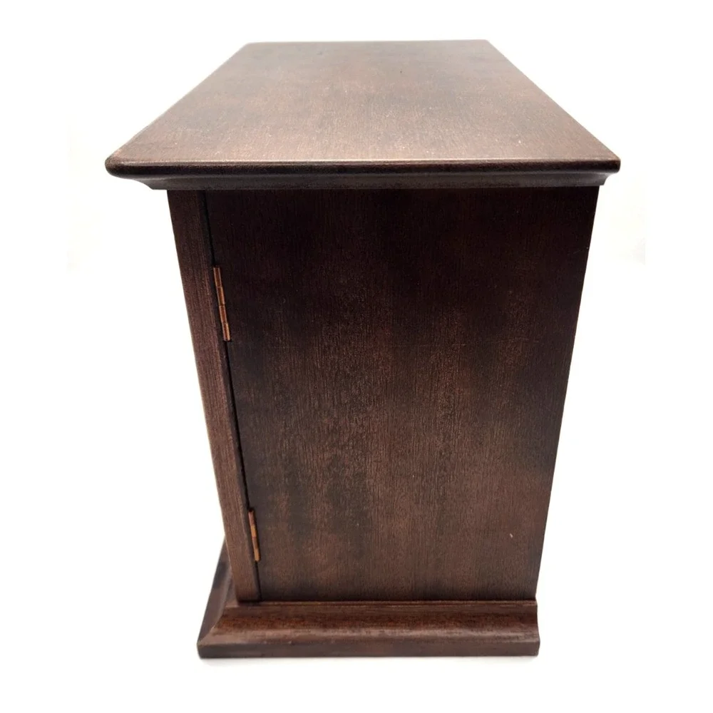 Vintage Wooden Jewelry Box Cabinet Velvet Lined Drawers Inlaid Doors Japan